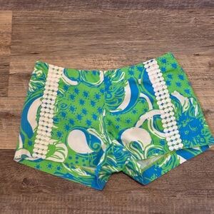 Lilly Pulitzer Cotton Liza Shorts Roar Of The Jungle Blue Green Back Zip Size 6